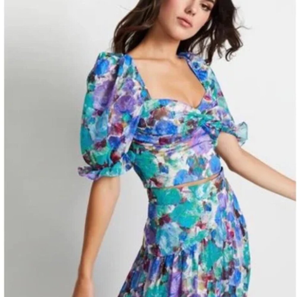 PatBO Blossom Crop Top & Maxi Skirt Set in Violet Floral Size 4 & Small - NWOT